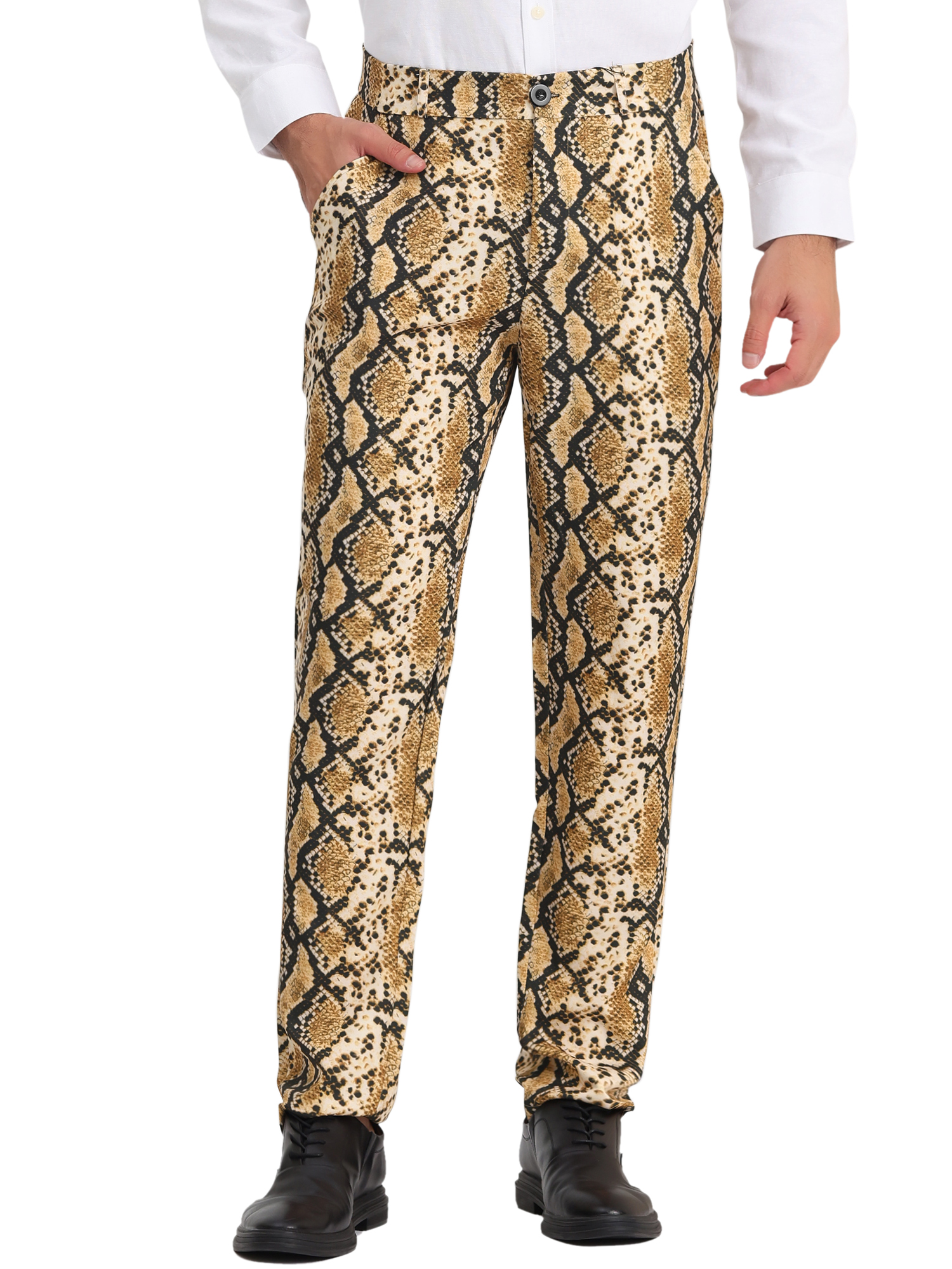 INSPIRE CHIC Men's Pants Snake Print Regular Fit Flat Front Elastic Waist Pants 34 Snake Print