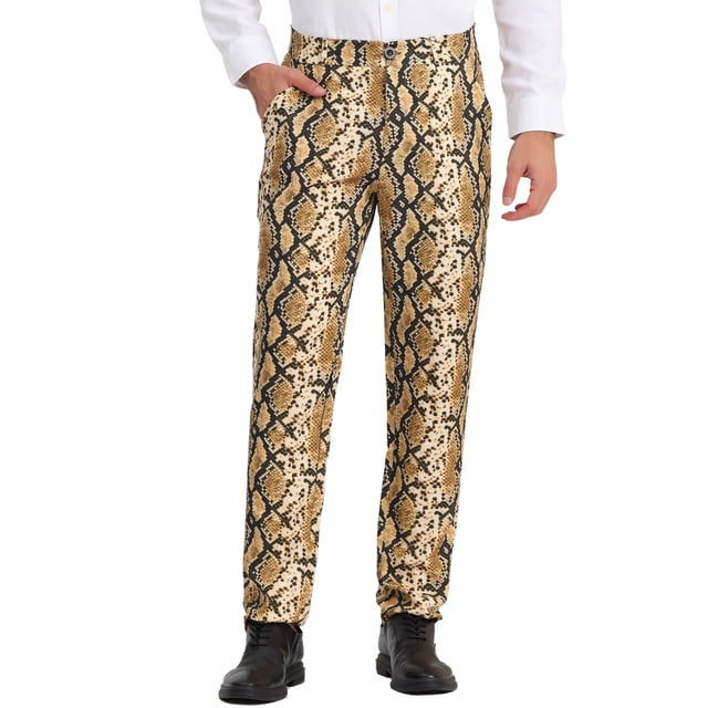 INSPIRE CHIC Men's Pants Snake Print Regular Fit Flat Front Elastic Waist Pants 38 Snake Print
