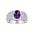 thumbnail image 1 of RYLOS Men's Rings Sterling Silver Designer Nugget Ring Oval 9X7MM Gemstone & Diamonds  Amethyst February Birthstone Rings For Man Size 13, 1 of 7