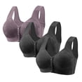 thumbnail image 1 of Yanlir 3PCS Everyday Bra for Women's Fashion Button No Underwire Front Closure Comfort Bras Full-Coverage Senior Wireless Snap Closing Bra(Multicolor#5,2XL), 1 of 6