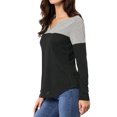 thumbnail image 4 of INSPIRE CHIC Women's Split V-neck Long Sleeves Color Block Casual T-Shirt, 4 of 6