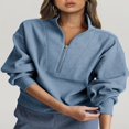 thumbnail image 3 of Solid Color Stand Collar Zipper Women‘s Loose Sweatshirt, 3 of 7