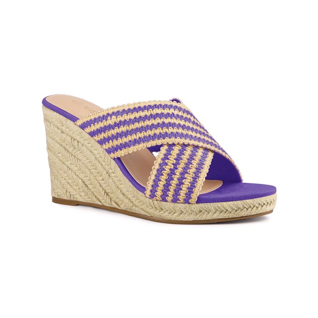 BLISSFUL STEP Sandales Compensées à Plateforme pour Femmes à Brides Croisées Violet 8,5