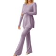 thumbnail image 1 of Women‘s Two Piece Knit Matching Outfits Crew Neck Slit Hem Tee And Pants Tracksuit Sets, 1 of 5