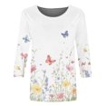thumbnail image 3 of Babysbule T-Shirt d'Été à Manches 3/4 pour Femmes, Col Rond, Coupe Ample, Tunique Florale Mode 2025, 3 of 4