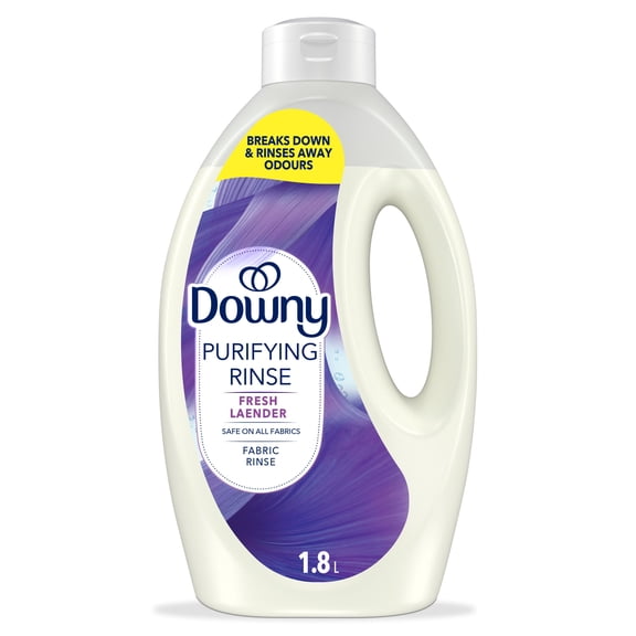 Downy Rinçage Purifiant pour Tissus Éliminateur d'Odeurs de Lessive, Parfum Lavande Fraîche, Assouplissant pour Tissus et Rinçage d'Élimination des Odeurs de Lessive 1.8L