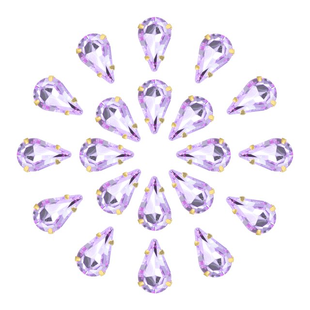 Unique Bargains 20Pack Teardrop Sew on Rhinestone - 13x8mm Glass Teardrop Crystal Rhinestones in Gold Prong Setting (Light Purple)