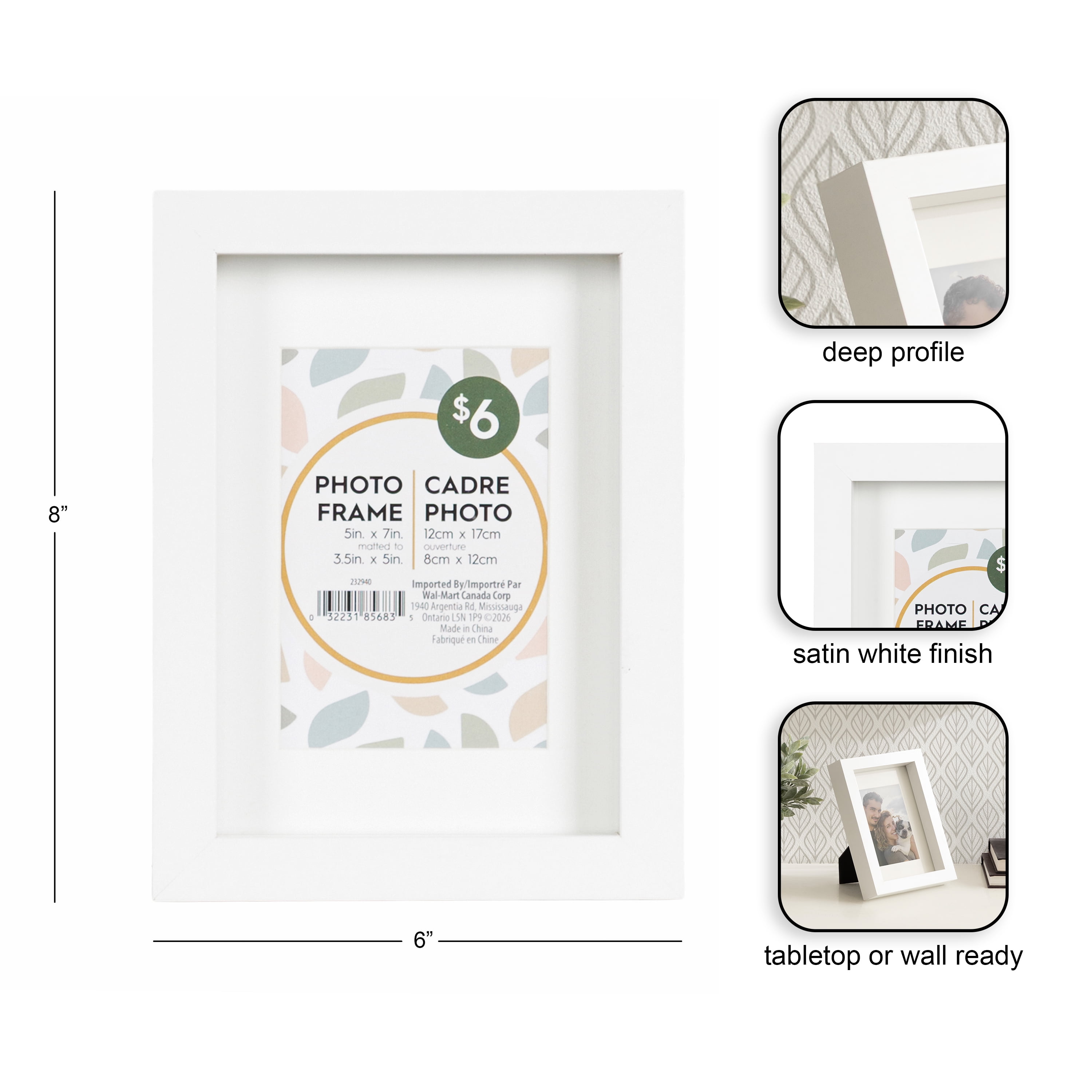 DesignOvation MacIntyre 5x7 Matted to 3.5x5 White Picture Frame