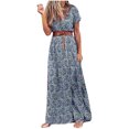 thumbnail image 2 of SMihono Robes Bohémiennes d'Été pour Femmes Grande Taille, Robe Décontractée Ample Imprimée à Manches Courtes Col en V avec Ceinture, 2 of 5