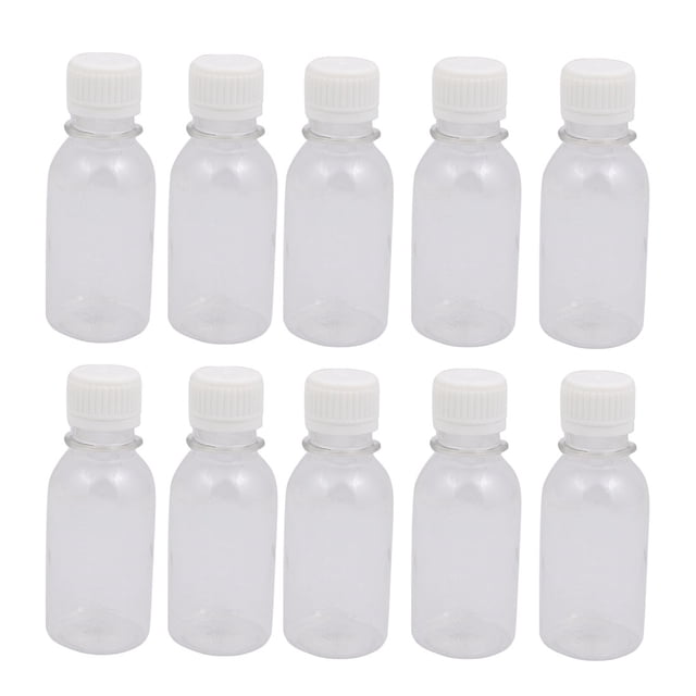Unique Bargains 10 Pcs Bouteille en Plastique 100ml Transparente Bricolage Bouteille Ronde avec Couvercle Blanc