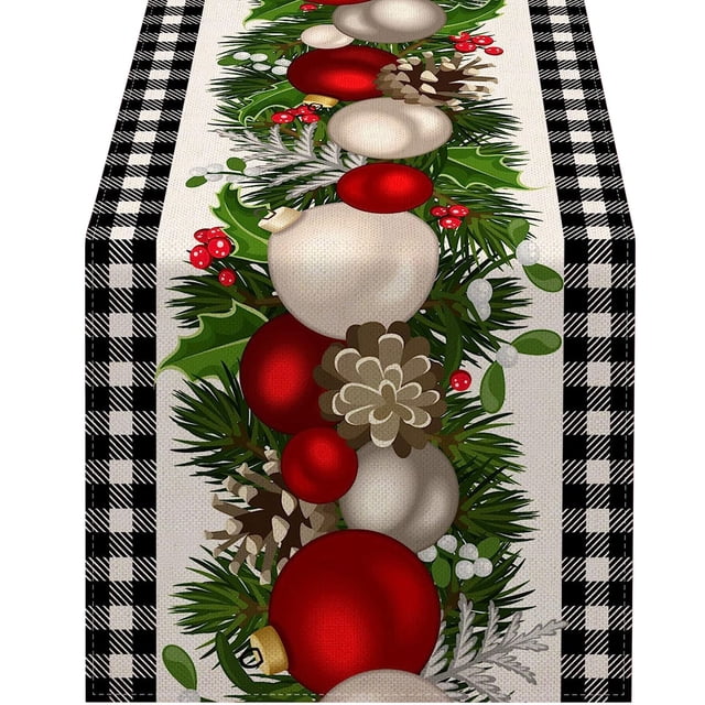 Boovnll Christmas Table Runner, 13x72" Linen Table Runner Winter Xmas Holiday Kitchen Table Decor for Christmas Dinner Table Party Decor, Christmas Decorations