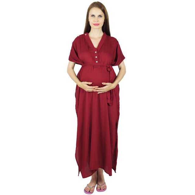 Bimba Maternity Kaftan Belt Nursing Night Gown| Front Buttons| Baby Shower Gift