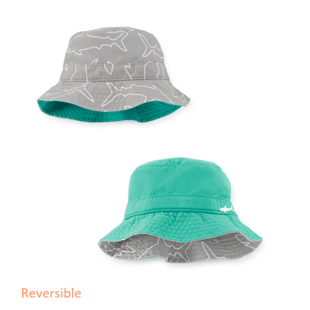 Carter's Chapeau de Soleil pour Bébé, Bob Réversible, Imprimé Requin, Protection UPF 50+, 4-7 Ans, Gris