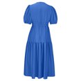 thumbnail image 4 of Robes d'Été pour Femmes 2023 à Col en V en Mousseline Boho de Plage Robe Midi Plissée Fluide Évasée à Volants Unie Longue Robe, 4 of 7