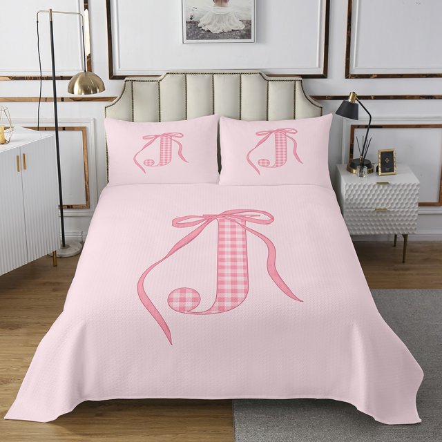 Erosebridal Pink Bow Coverlet Set Twin, Initial J Bedding Set, Princess Room Decor