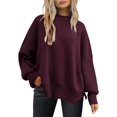 thumbnail image 1 of ORUYROP Women's Crewneck Batwing Long Sleeve Sweater 2023 Fall Oversized Ribbed Knit Side Slit Pullover Top, 1 of 7