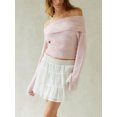 thumbnail image 2 of Faithtur Women's Spring Autumn Knit Tops Solid Color Long Sleeve Off Shoulder Slim Knitwear, 2 of 6