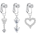 thumbnail image 1 of LAICAIW 3 PCS Fake Belly Ring For Women Fake Belly Piercing Dangle Clip On Belly Button Rings CZ Snake Butterfly Faux Belly Button Piercing Stainless Steel Fake Navel Rings Non Pierced, 1 of 7