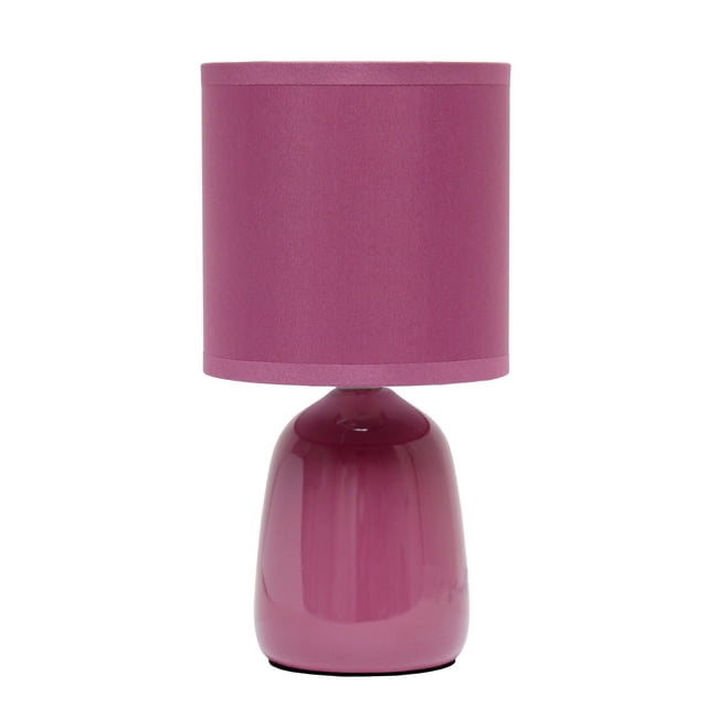 Simple Designs 10.04" Tall Traditional Ceramic Thimble Base Bedside Table Desk Lamp with Matching Fabric Shade in black, featuring a glossy ceramic thimble-shaped base and a cylindrical fabric drum shade, ideal for nightstand, bedroom, living room, or office decor.