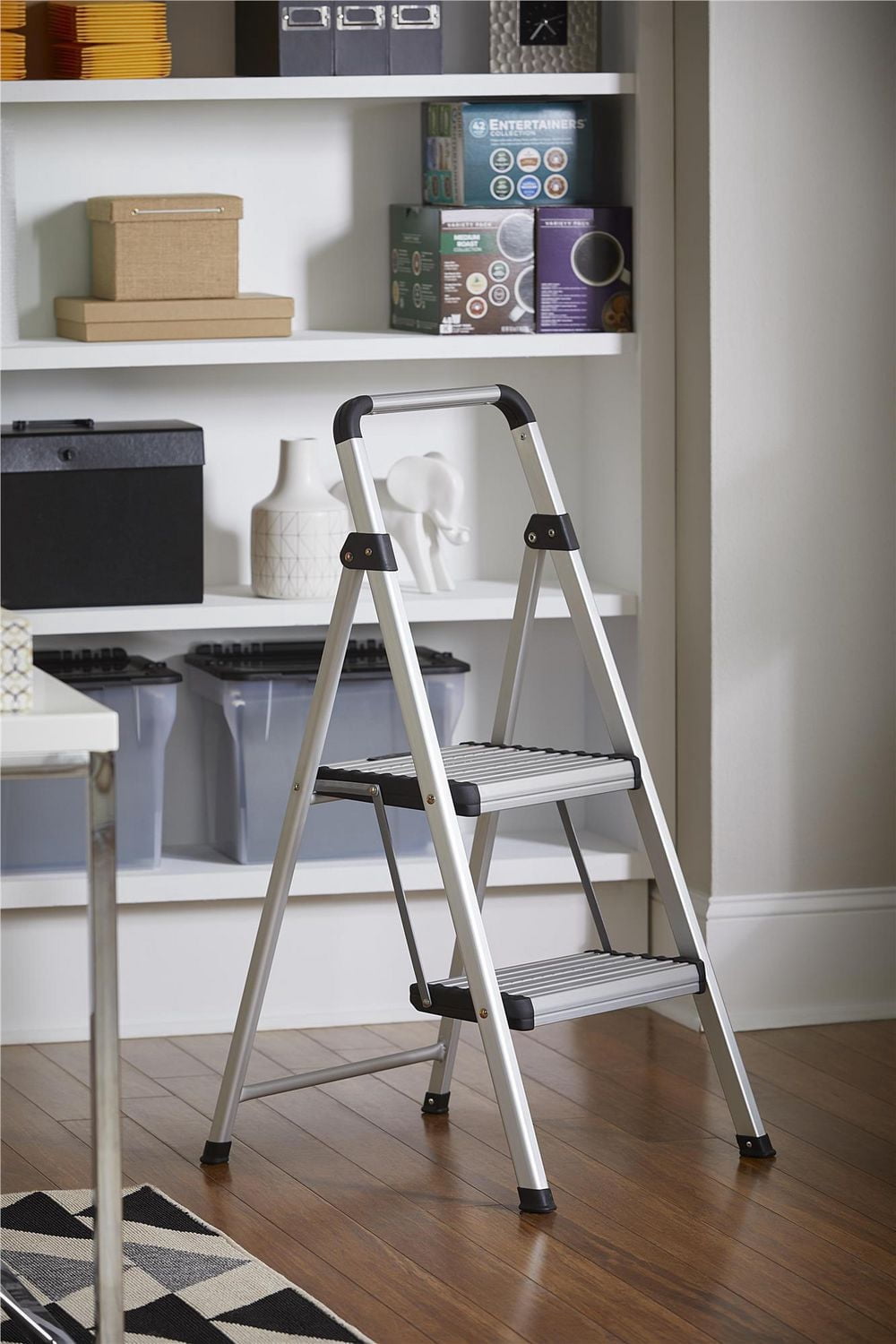 COSCO Lite Solutions 2 step Aluminum Step Stool (Aluminum and Black, 8ft 2in Max Reach)