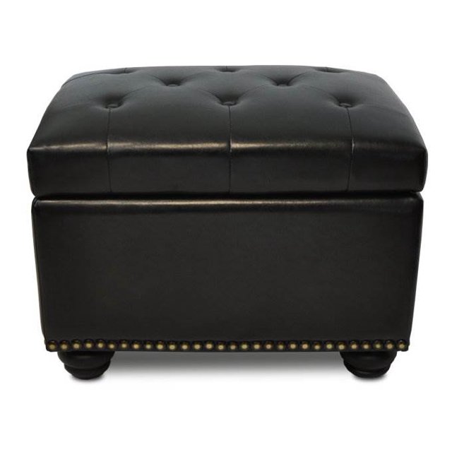 Convenience Concepts 5th Avenue Leather Storage Ottoman - Black | 163010B