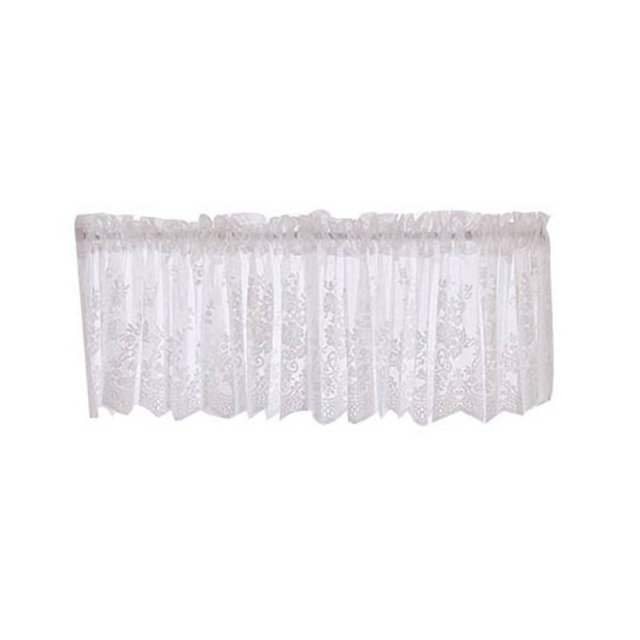 Rideau de Fenêtre Rideau Court Cantonnière de Cuisine Draperie Polyester Dentelle Motif de Fleurs Rideau de Balcon pour la Maison Beige