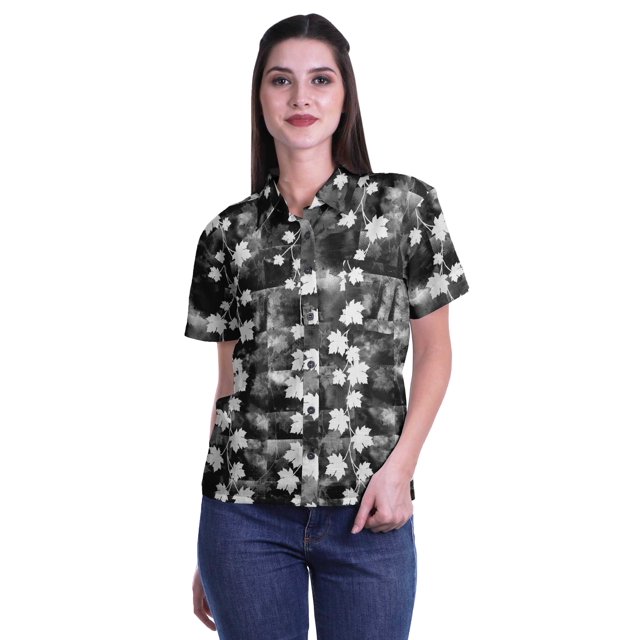 Moomaya Chemise à Manches Mi-Longues Imprimée pour Femmes, Col Boutonné, Haut Décontracté