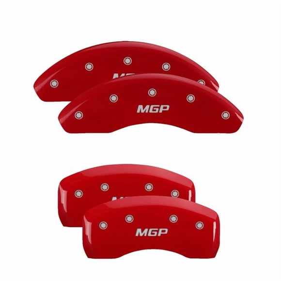Fits 2019-2020 Mazda 3 MGP Caliper Cover Caliper Cover 26222SMGPRD Set of 4; MGP Logo; Powder Coated; Red; Aluminum