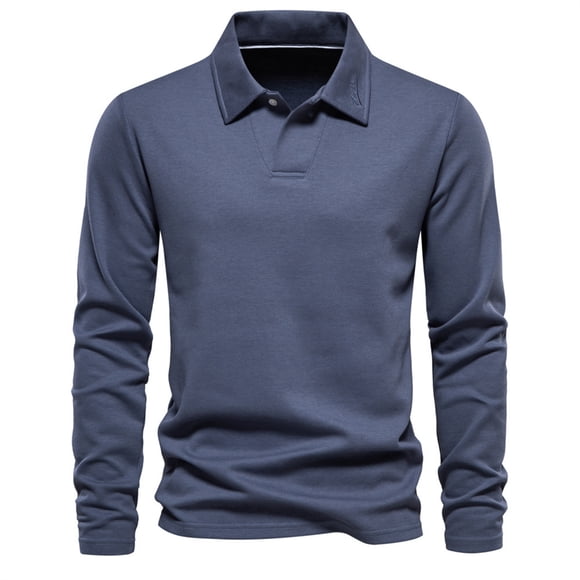 Ketyyh-chn99 Polo Shirts for Men 2024 Big and Tall Shirts Men's Polo Shirt Long Sleeve Casual Slim-fit Basic Cotton Shirts Knit Quarter Zip Polo Shirts Fall Clothes Blue,L