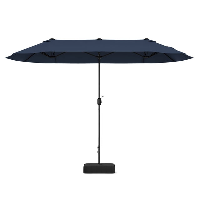 Gymax Parasol de Patio Double Face de 13 Pi avec Manivelle, Base de Parasol et Verrou de Sécurité Bleu Marine. Comprend un Grand Auvent de 13 Pieds x 6,6 Pieds en Tissu Teint au Fil Enduit PA pour la protection UV et la Durabilité. Comprend un Support Lesté Remplissable pour la Stabilité et un Verrou de Sécurité pour Empêcher le Pliage Involontaire. Conçu avec 12 Nervures Robustes et un Dessus Ventilé pour la Résistance au Vent et la circulation de l'Air. Convient aux patios, Jardins et Rassemblements Extérieurs.
