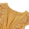 thumbnail image 3 of Baby Lace Little Flying Sleeve One-Piece Romper + Headscarf Female Baby Linen Back Button Lace Edge Romper  Two-Piece Set, 3 of 13