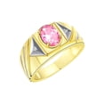 thumbnail image 3 of RYLOS Men's Rings 14K Yellow Gold Ring Classic Designer Style 8X6MM Oval Gemstone & Diamond Ring Pink Ice Birthstone Rings For Men Size 10, 3 of 7
