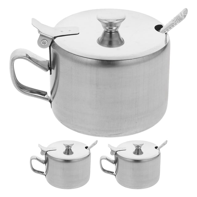 Shisuyan Ensemble de 3 Bols à Sucre Contenant à Sucre Bols à Sel en Acier Inoxydable Bols à Poivre et Épices avec Cuillère et Couvercle pour Cuisine Maison Pot à Condiments