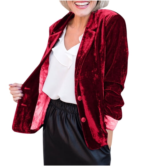 Velvet Jacket Coat for Women Cozy Retro Long Sleeve Solid Color Buttons Pockets Jacket Cardigan Loose Coat Top Women Blazers and Suit Jackets Blazer Jackets for Women