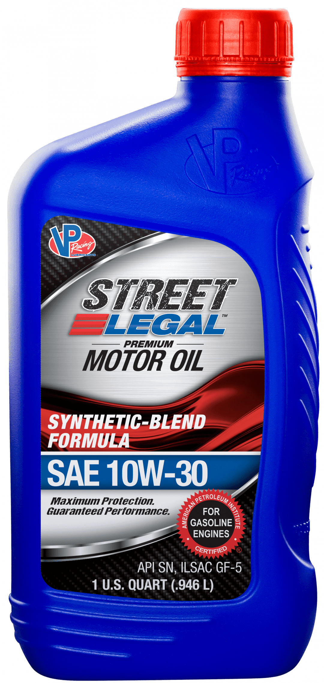 VP Racing Fuels Oil VP3710343 Street Legal; SAE 10W-30; Synthetic Blend; 1 Quart Bottle; Single