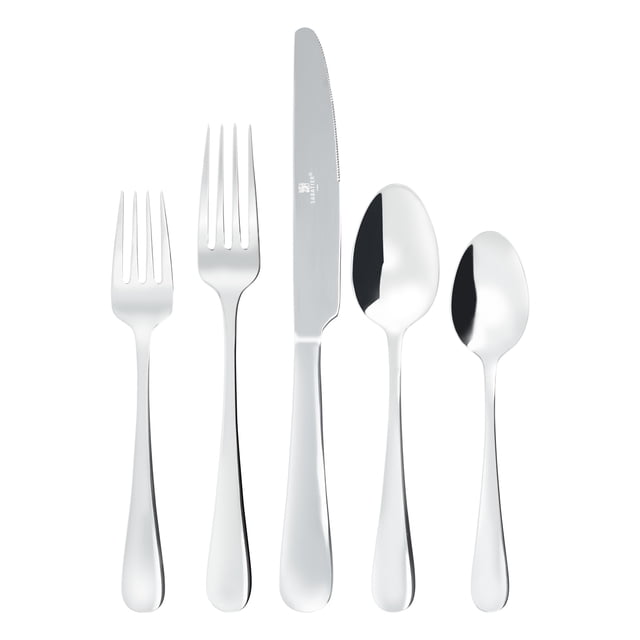 Sabatier Ensemble de Couverts Glamour 20 Pcs, service pour 4, Comprend Fourchette à Souper, Fourchette à Salade, Couteau à Souper, Cuillère à Table et Cuillère à Thé en Acier Inoxydable de Qualité Supérieure 18.10 avec un design en Goutte Lisse et une Finition Polie, Disposés sur un Fond Blanc, Convenant à l'Usage Quotidien et aux Réceptions.
