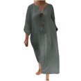 thumbnail image 2 of Ovzne Robes pour Femmes Robe de Plage Mode Femmes Décontractée Unie à Manches Longues Bouton Poche Robe à Col en V Grande Taille Robe Maxi à Manches Longues Liquidation, 2 of 6