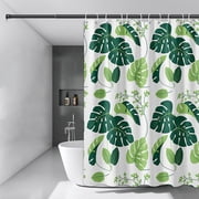 Sentmoon Bathroom Shower Curtains Shower Curtian Waterproof Shower Curtain Monstera Leaf Pattern Thick Fabric Bathroom Curtain with Hooks Non Slip Liner for Bathtub