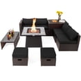 thumbnail image 1 of Patiojoy 9 Pieces Outdoor Patio Furniture Set with 35-Inch Propane Fire Pit Table Outdoor PE Wicker Space-Saving Sectional Sofa Set with Storage Box and Cushions Black, 1 of 10