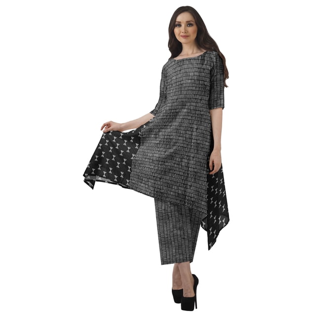 Moomaya Ensemble Kurti Kurta Pantalon pour Femmes Col Bateau Imprimé Robe 2 Pcs Tenue Ethnique