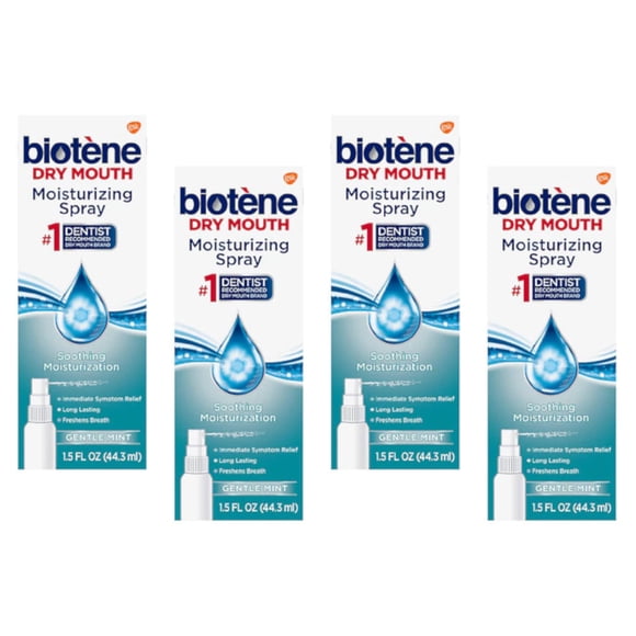 Biotene Moisturizing Dry Mouth Spray, Moisturizing Spray for Dry Mouth and Bad Breath, Gentle Mint - 1.5 fl oz (Pack of 4)