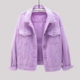 thumbnail image 2 of 2025 Women's Casual Colorful Solid Ruffled Denim Jacket for Women Size Large Pocket Button Denim Jacket with Vest Denim Coat Women's Short Denim Jacket, 2 of 7