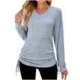thumbnail image 2 of Jsaierl Womens Casual Side Drawstring Tops Solid Color Long Sleeve V Neck Blouses Ruched Hide Belly Workout Tunics Fall Winter Warm Soft Pullover, 2 of 4