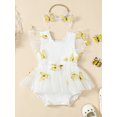 thumbnail image 2 of EYIIYE Ensemble d'Été pour Fillette 0-2 Ans Nouveau-Né Combinaison à Manches Volantées Barboteuse Patchwork en Tulle Papillon Justaucorps à Col Ras du Cou avec Bandeau Vêtements Mignons et Doux pour Bébé pour Fête Quotidienne Décontractée, 2 of 9