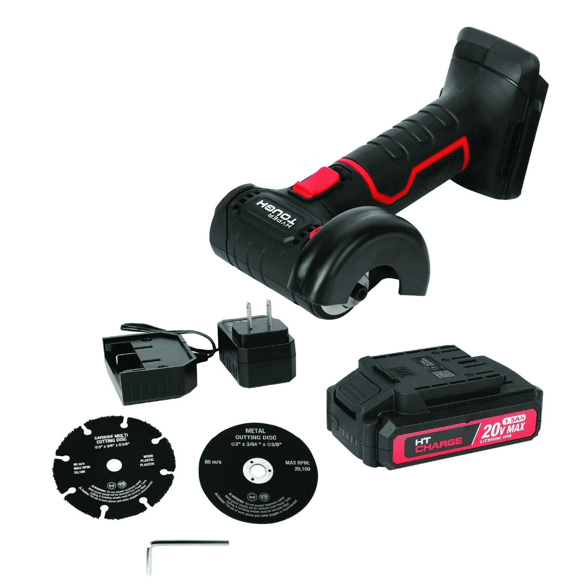 Outil de découpe sans fil Hyper Tough 20V Max sans balais avec batterie lithium-ion 1,5 Ah et chargeur