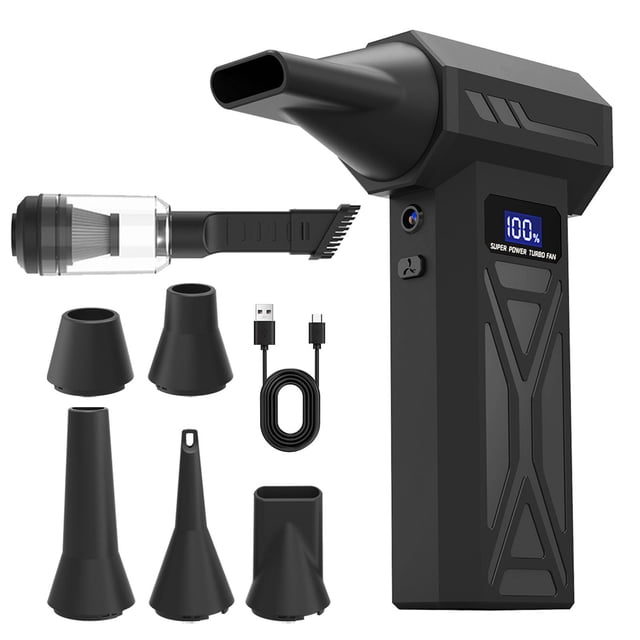 HIGERH Portable Electric Snow Blower with 110,000 Rpm Brushless Motor | 5 Interchangeable Air Nozzles & 4000Mah Battery | Led Screen & Light for Home, Car, and Electronics Cleaning