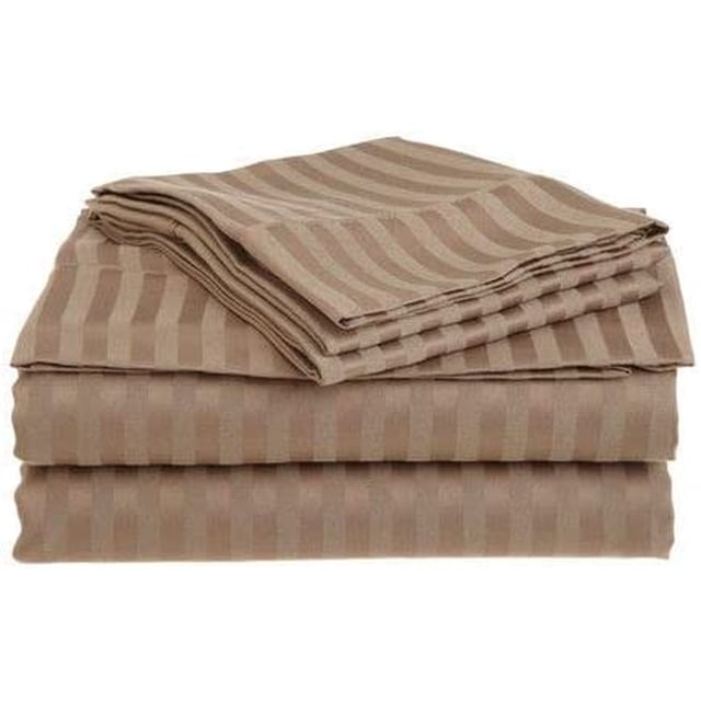 900 Thread Count 100% Egyptian Cotton 4-Piece Bed Sheet Set (1 Flat, 1 Fitted Sheet, 2 Pillow Covers) 27 Inches Deep Pocket Size Stripe Pattern
