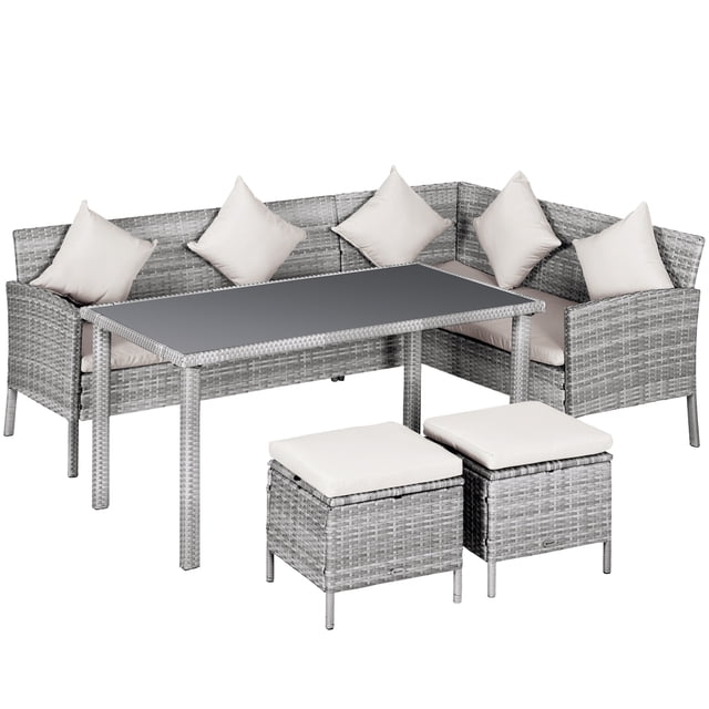 Outsunny 5 Pieces Wicker Patio Furniture Set with Cushions, Cream White