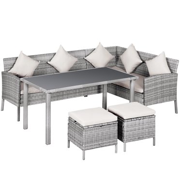 Outsunny 5 Pieces Wicker Patio Furniture Set with Cushions, Cream White