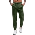 thumbnail image 1 of Men Casual Pants Elastic Waist Drawstring Solid Color Textured Trousers Lightweight Daily Long Pant with Pockets Army Green XXXL, 1 of 5